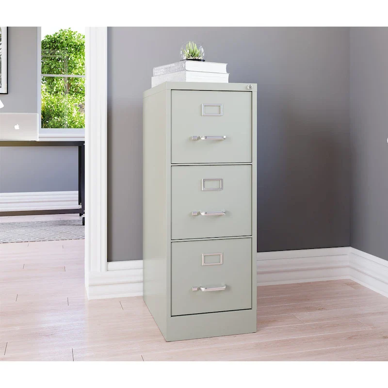 Vertical File Cabinet with Lock - Grey/Beige/Black, 3-Drawer