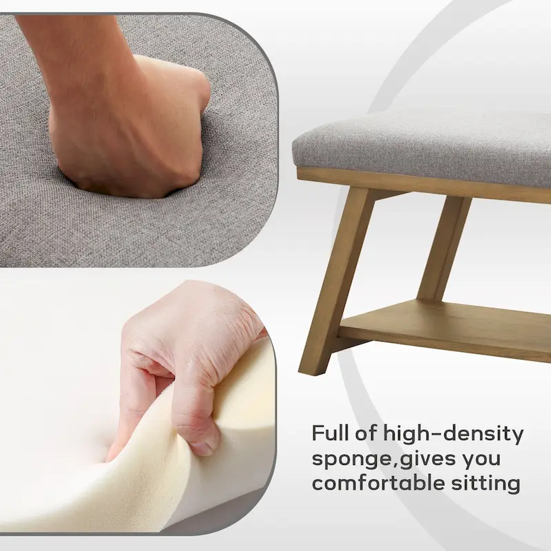 Solid Wood Shoe Bench with Cushion Entryway Shoe Bench