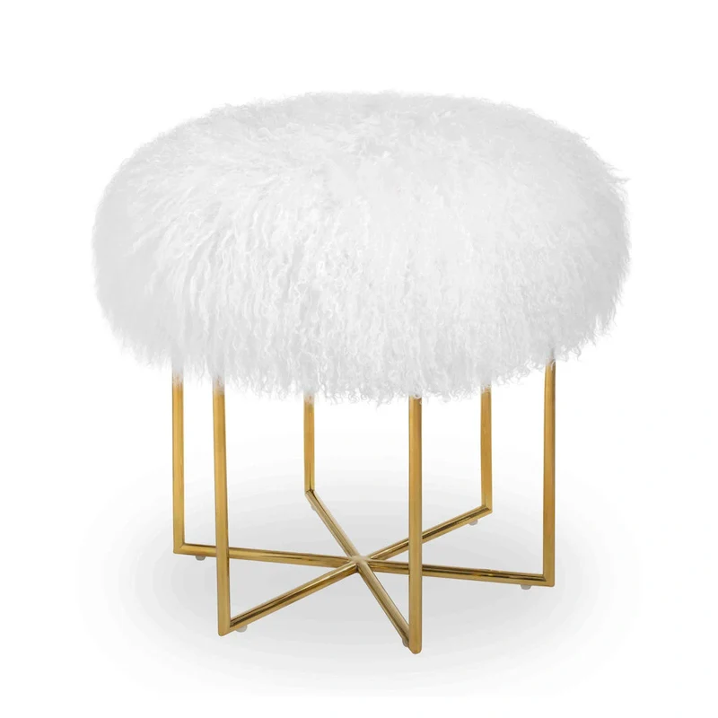 Round Sheepskin Ottoman with Stainless Steel Base