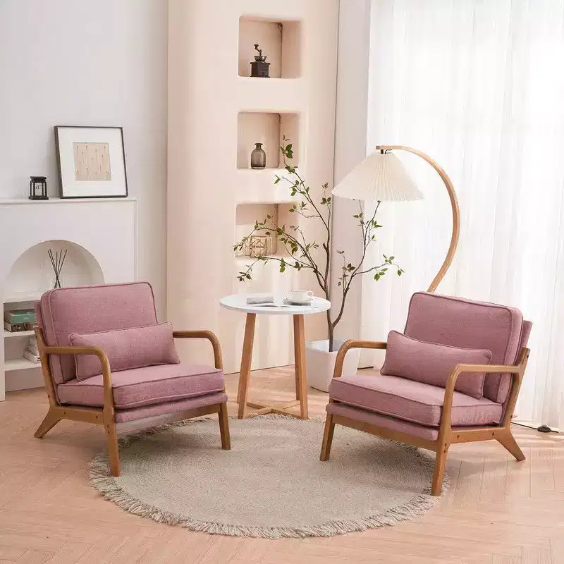 Karl Home 2Pcs Mid Century Solid Wood Accent Chair Upholstered Armchair with an Extra Pillow