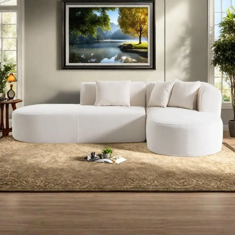 107.5 Polyester 4-Seat Corner Sofa with Curved Design & Wide Stitching