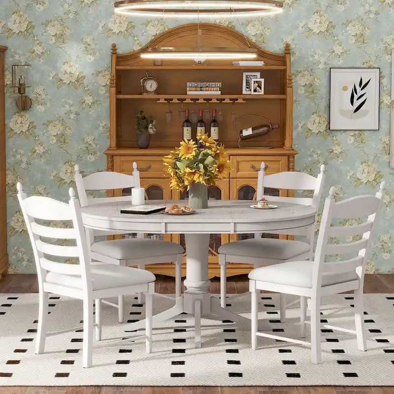 5-Piece Dining Table Round Extendable Dining Table and 4 Chairs