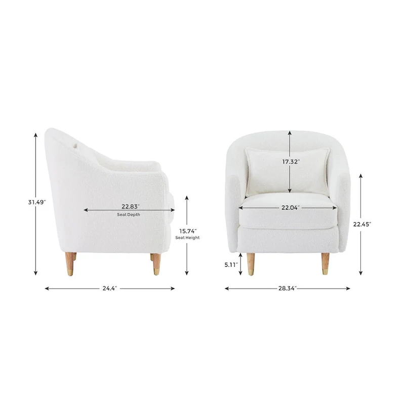 28.34W Set Of 2 Accent Armchair, Velvet Barrel Chair with Solid Wood Legs