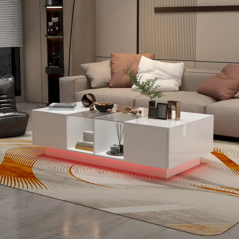Coffee Table Storage High Gloss Coffee Tables LED Lighting Cocktail - 47.4W
