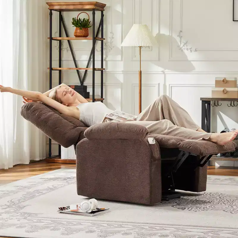 Zeus & Ruta Manual Adjustable Recliner Chair with Breathable Fabric , Side Pockets & High Backrest