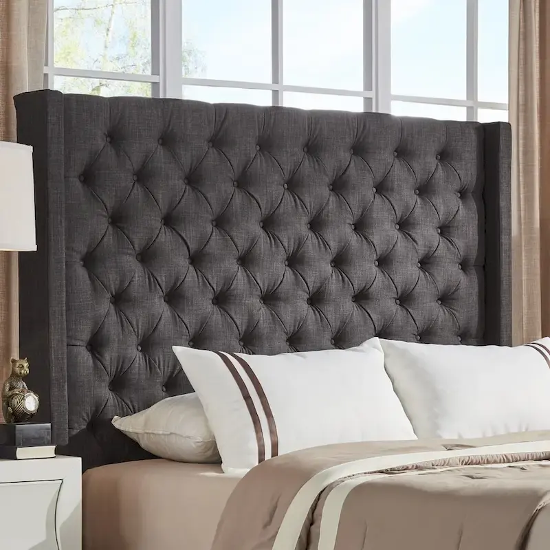 Button-Tufted Wingback Upholstered Headboard – Elegant Bedroom Accent