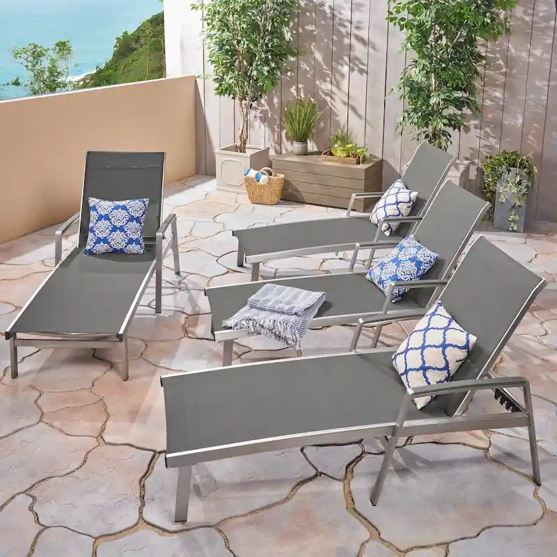 Oxton Outdoor Aluminum Chaise Lounge (Set of 4) by Christopher Knight Home