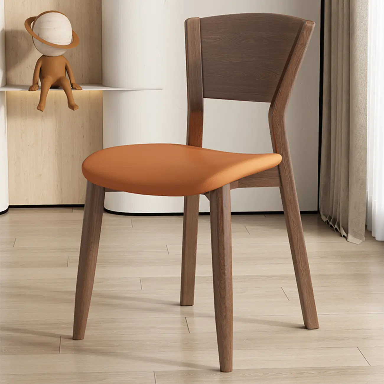 Simple Wooden Open Back Faux Leather Upholstered Dining Chair