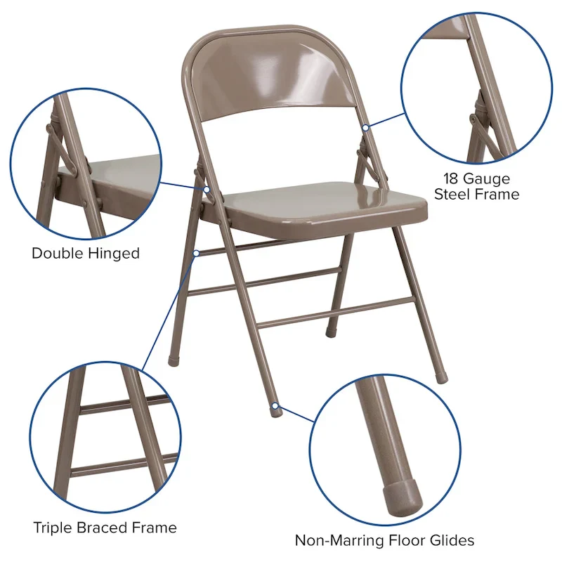4 Pack Triple Braced & Double Hinged Metal Folding Chair