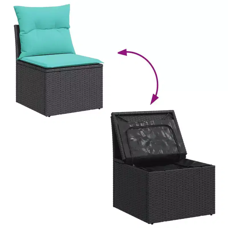 vidaXL 5 Piece Patio Sofa Set with Cushions Black Poly Rattan - Black and Blue Without Table