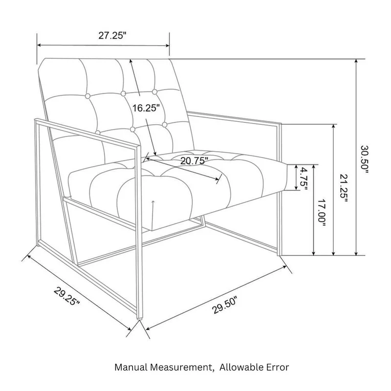 30.50H Cream Mid-Century PU Leather Tufted Accent Chair with Chrome Plated Frame