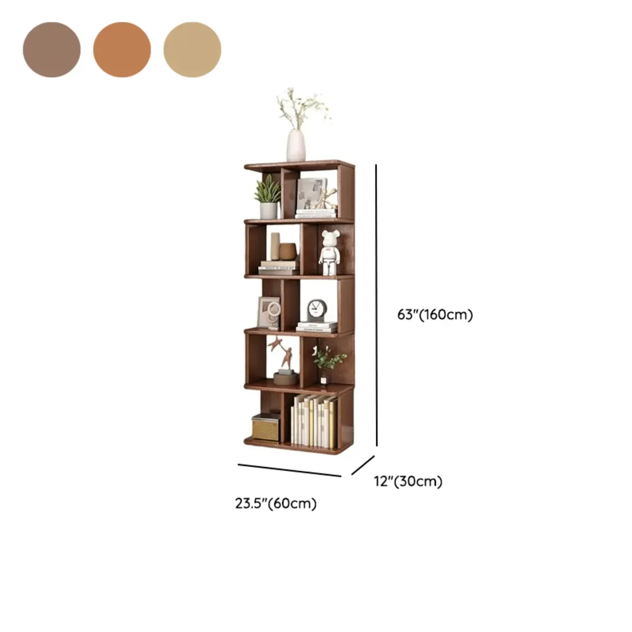 Mid-Century 6-Tier Open Back Wooden Bookshelf