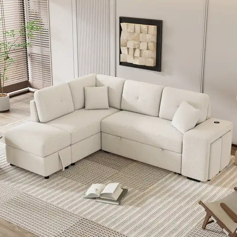 87.7 Convertible Sectional Pull Out Sofa Bed