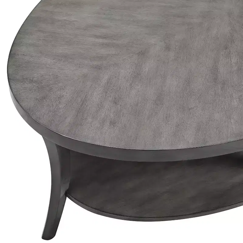 GDFStudio Adriano Modern Oval Wooden 2-Tier Coffee Table with Underneath Shelf