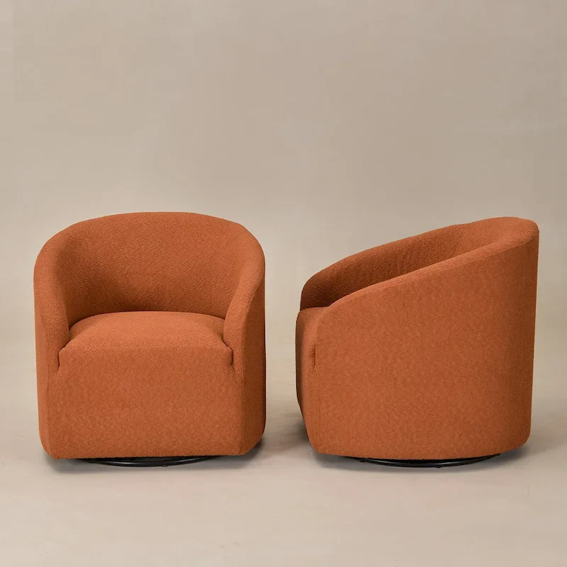 32W Boucle Upholstered Swivel Barrel Armchair (Set of 2)