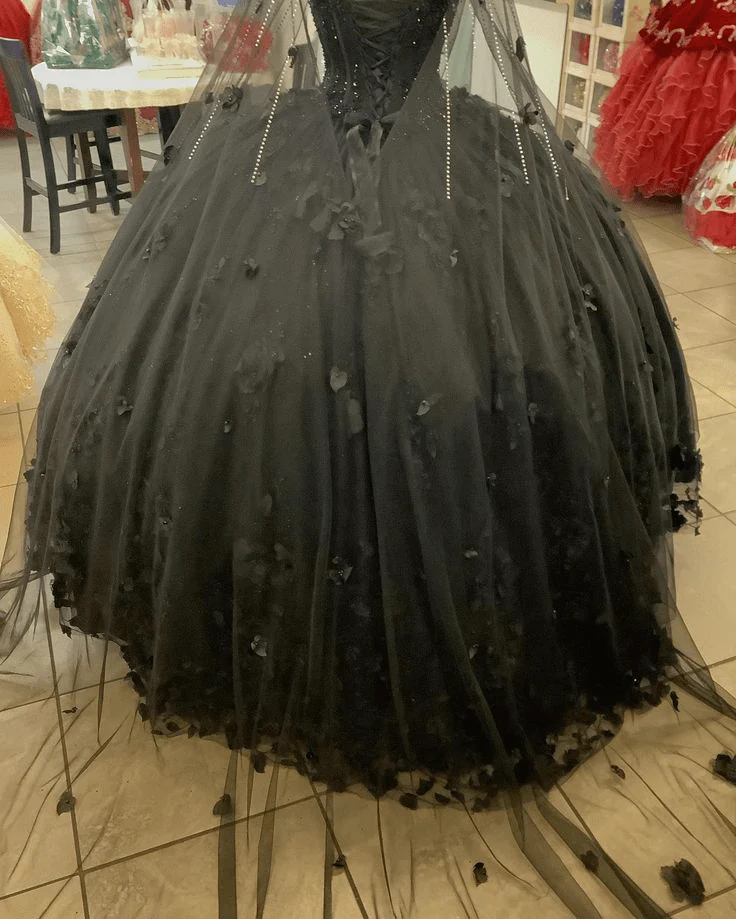 Black Ball Gown Quinceanera Dresses with Flowers