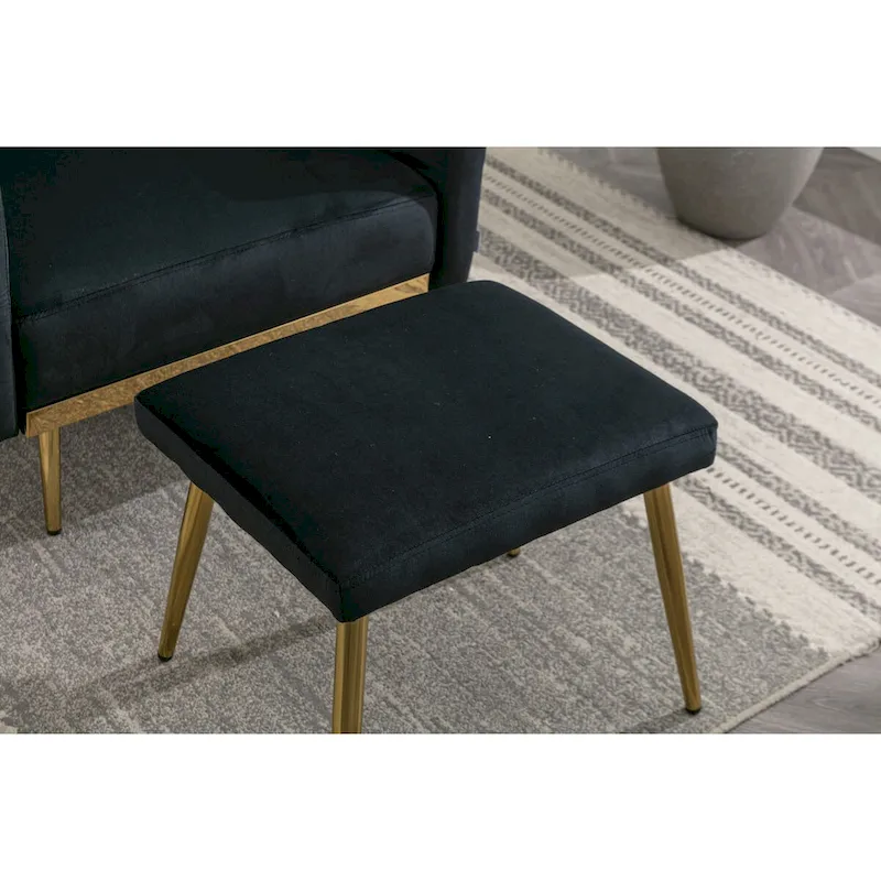 Velvet Accent Chair with Adjustable Armrests and Backrest, Button Tufted Lounge Chair, Single Recliner Armchair with Ottoman