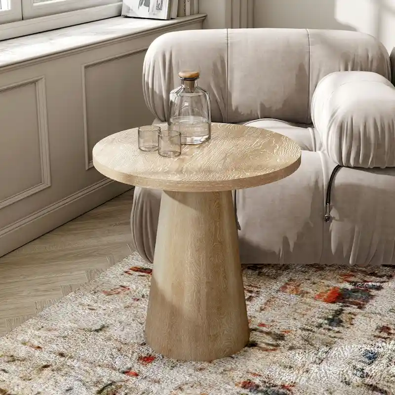 Furniture of America Vitten Modern Round Solid Wood Pedestal End Table