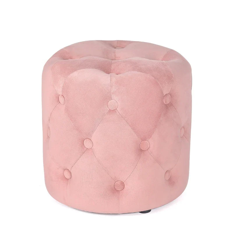 Pink Round Tufted Ottoman Footstool 14 Inch