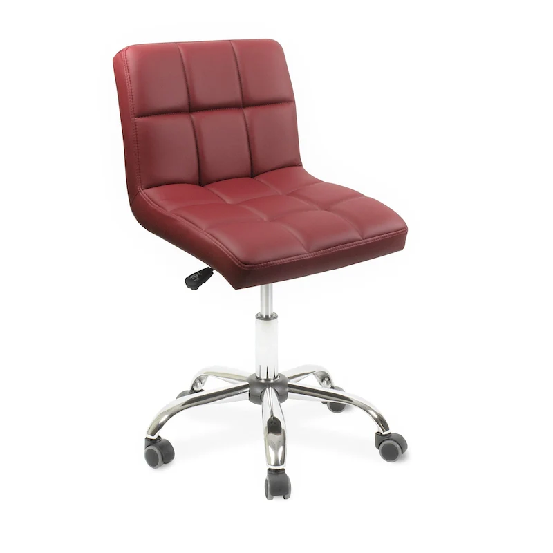Red Armless Button-Tufted Office Chair, Adjustable Height 19–25