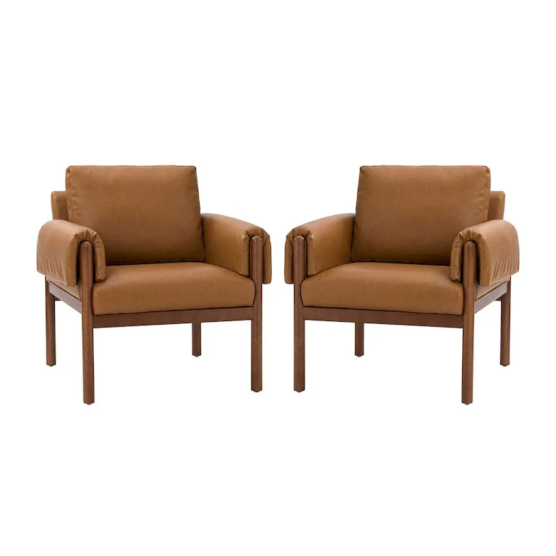 Tiago Comfy Glossy Living Room Armchair with Solid Wood Base Set of 2