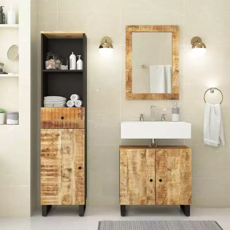 vidaXL Bathroom Furniture Set Natural Mango Wood Solid Mango Wood Medium