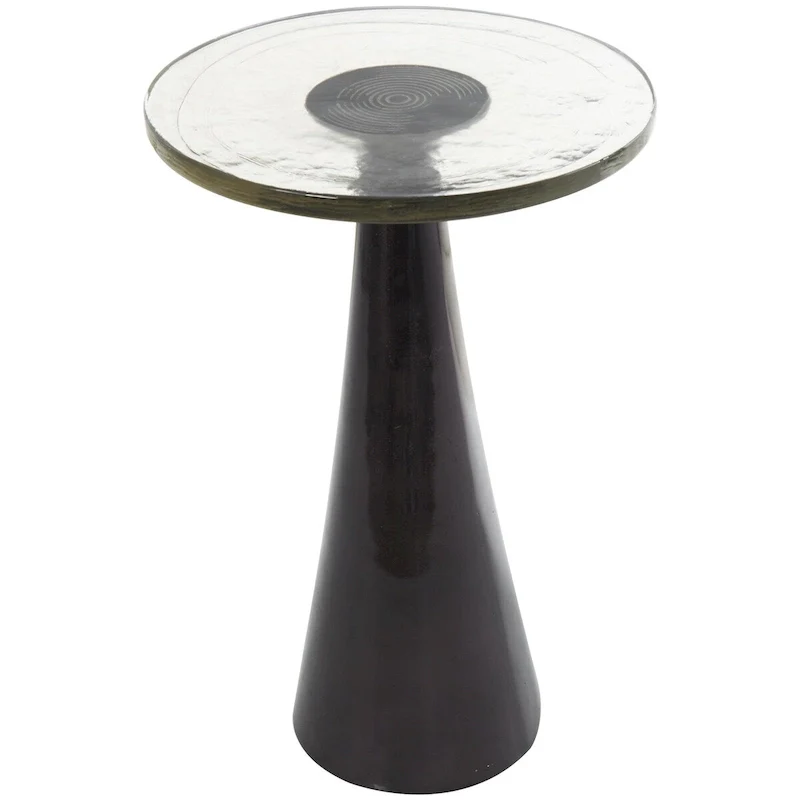 Geometric Aluminum Cone Side Table with Textured Glass Top – Black or Gold