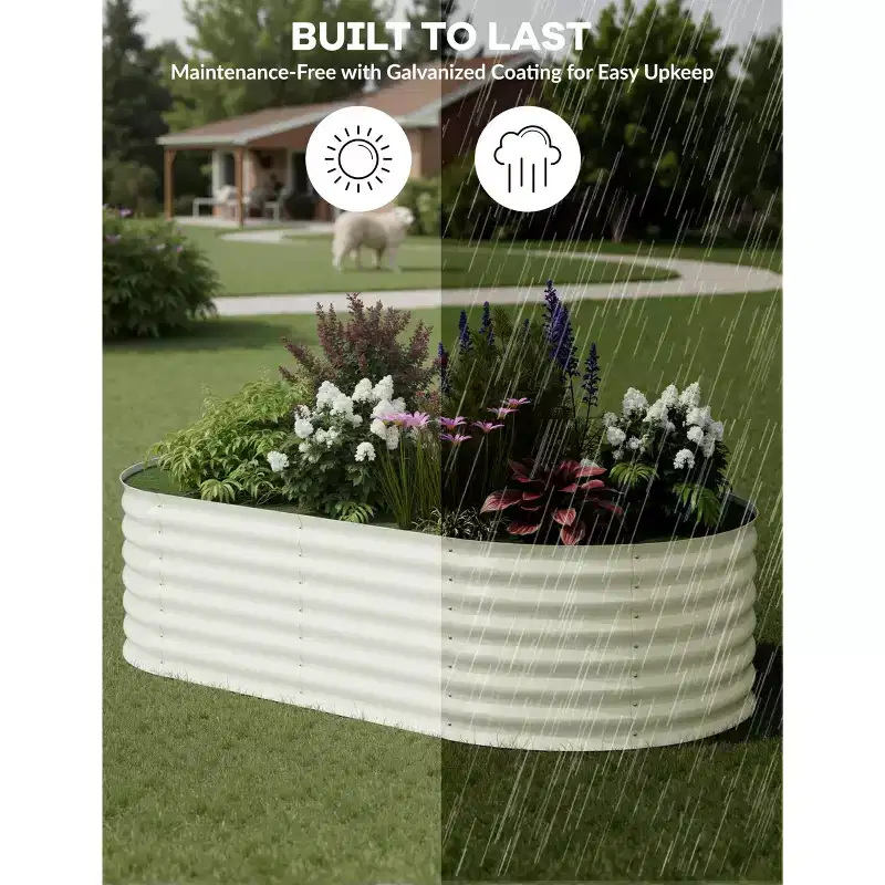 Galvanized Steel Raised Garden Beds, Rust-Resistant, Easy Assembly, for Outdoor Vegetables/Flowers, Beige, 2 Pcs, Available in Multiple Sizes