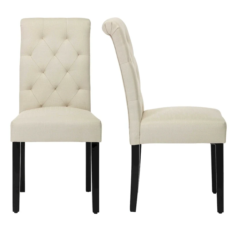 Fabric Upholstery High Back Tufted Parson Dining Chairs and Black Legs Set of 2