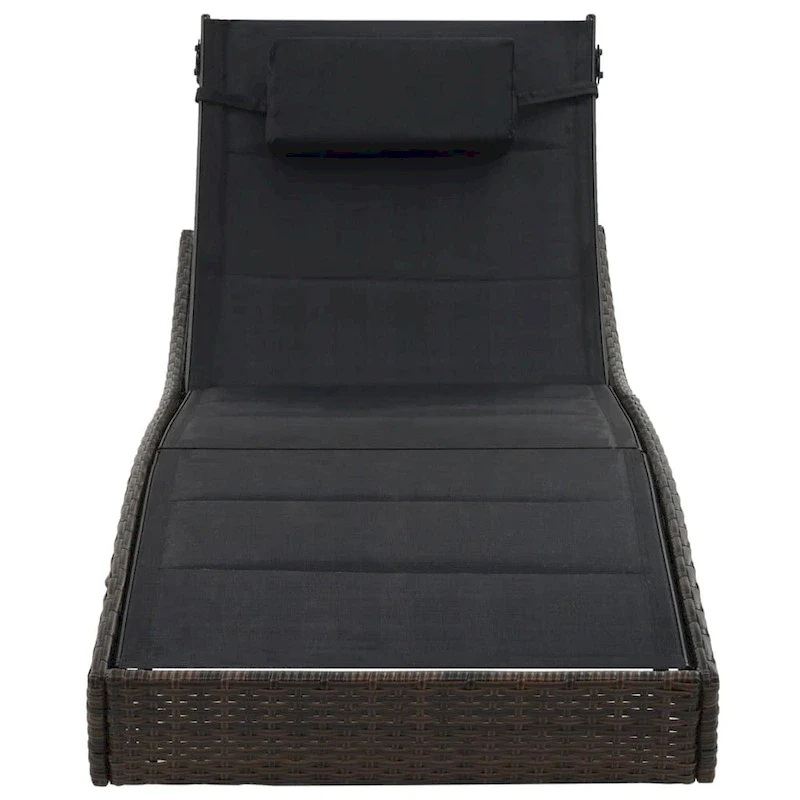 vidaXL Sun Lounger Poly Rattan and Textilene Garden Day Lounge Bed Black/Brown - 83.9  x 27.6  x (15.7 -36 )