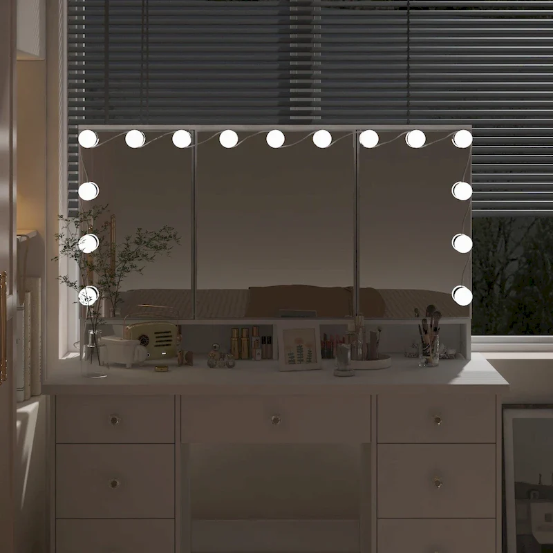 Luxurious LED Makeup Vanity with 9 Drawers Elegant Makeup Station