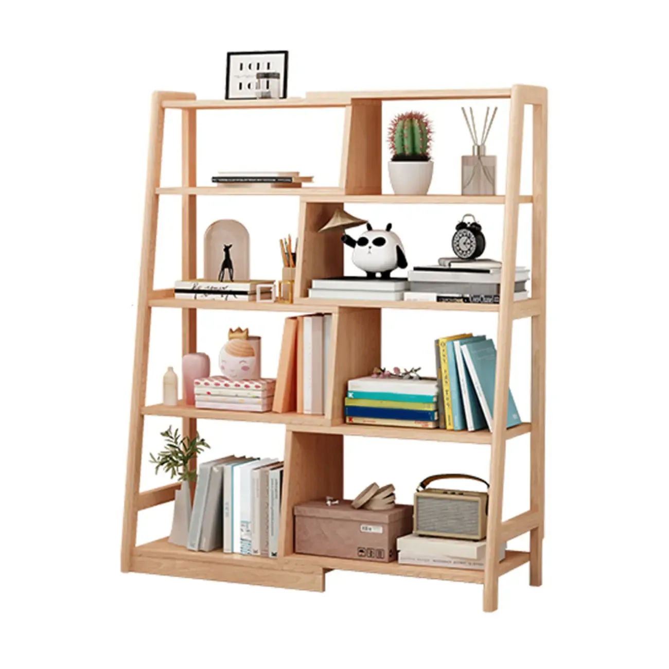 5-Tier Walnut Wooden Open Ladder Bookshelf