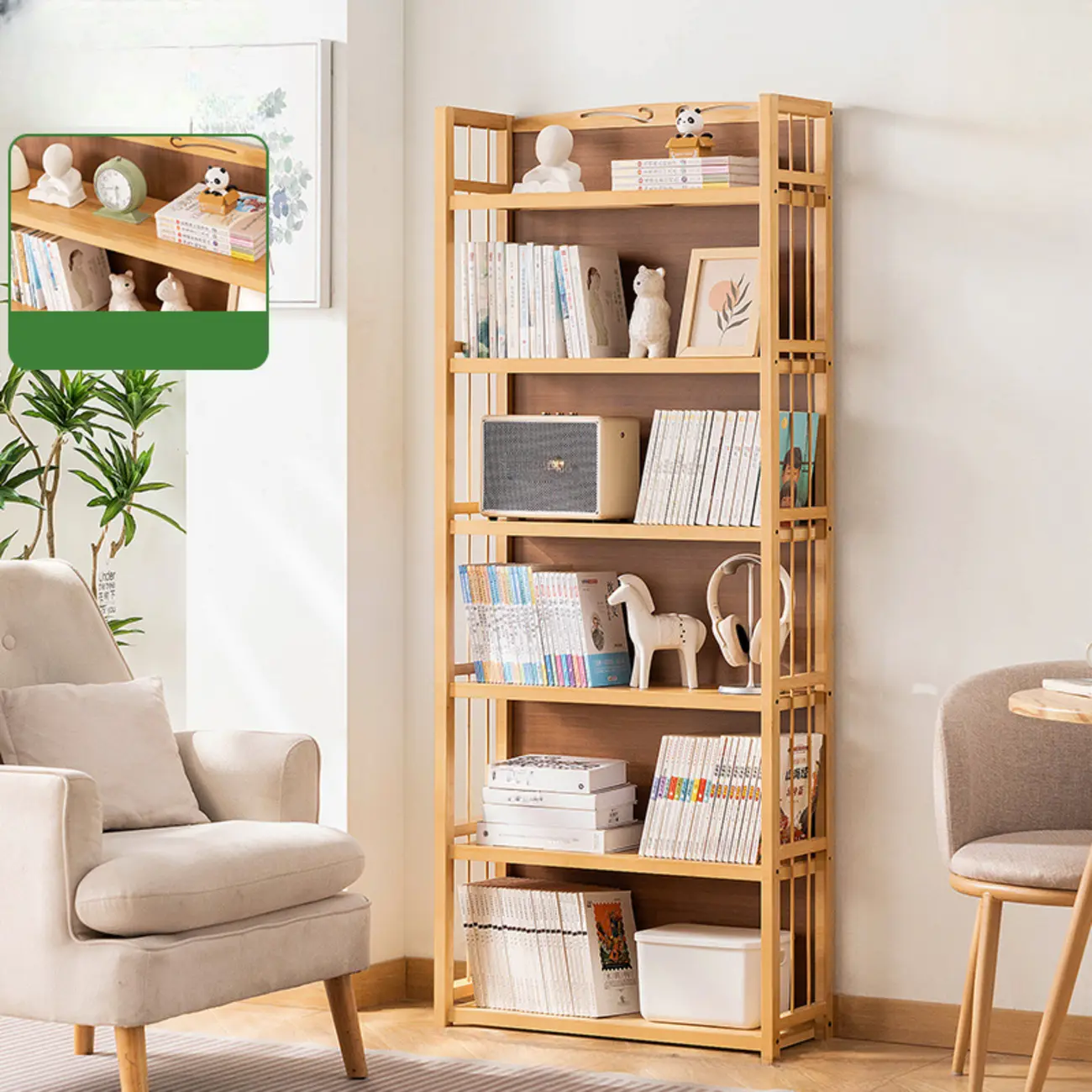 Premium Bamboo Modern Black 5-Shelf Open Bookshelf