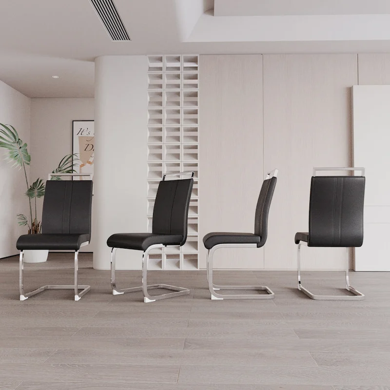 PU Leather High Back Upholstered Dining Chair w/ Metal Legs(Set of 4)