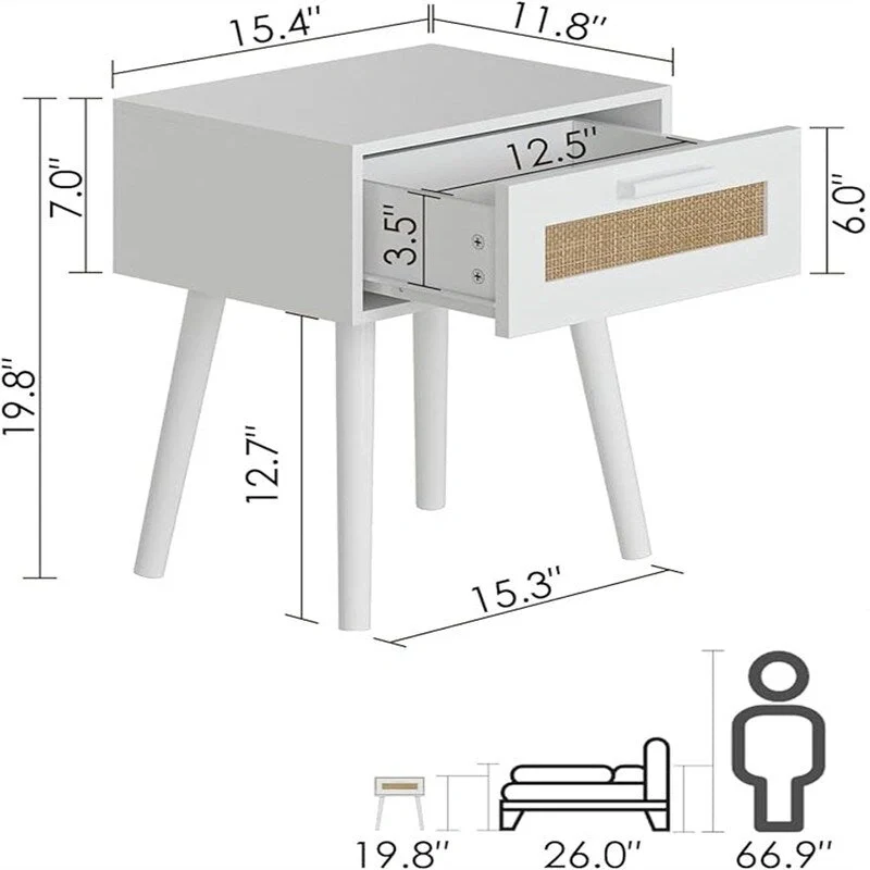 Bedroom Nightstands Wooden Night Stands - 11.81D x 15.35W x 19.69H