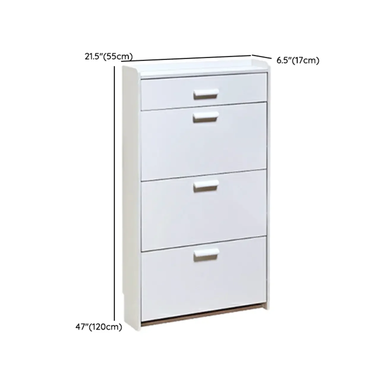 Narrow Wall-Mounted White Shoe Cabinet with Drawers