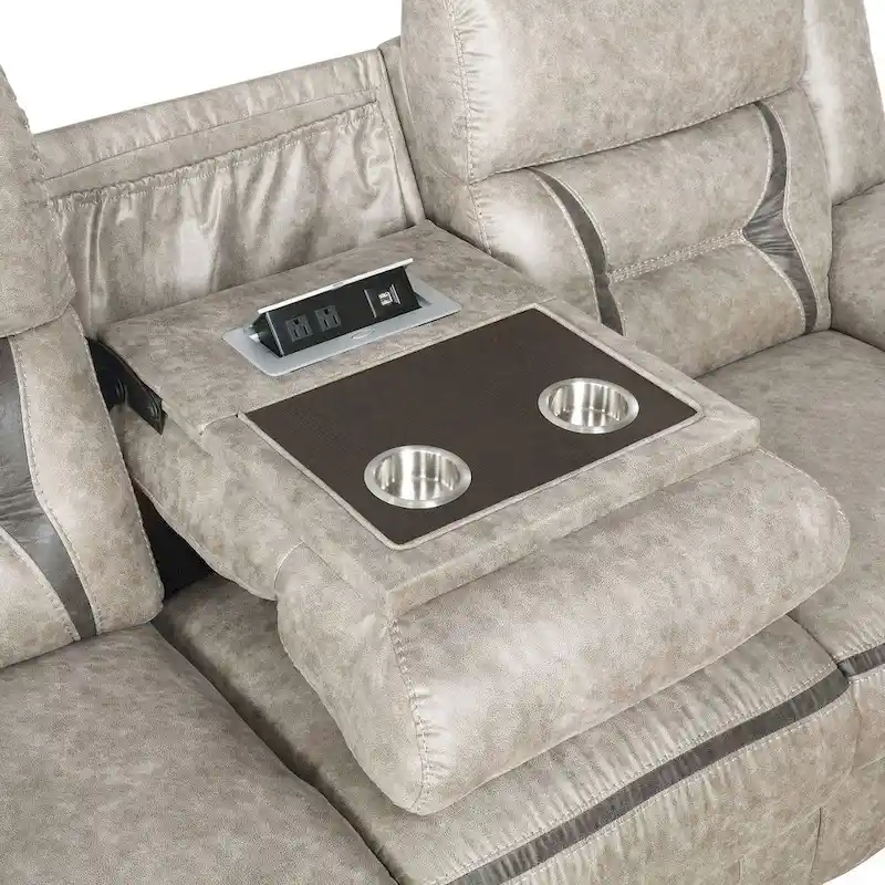 PU Manual Motion Sofa Set in Taupe Finish