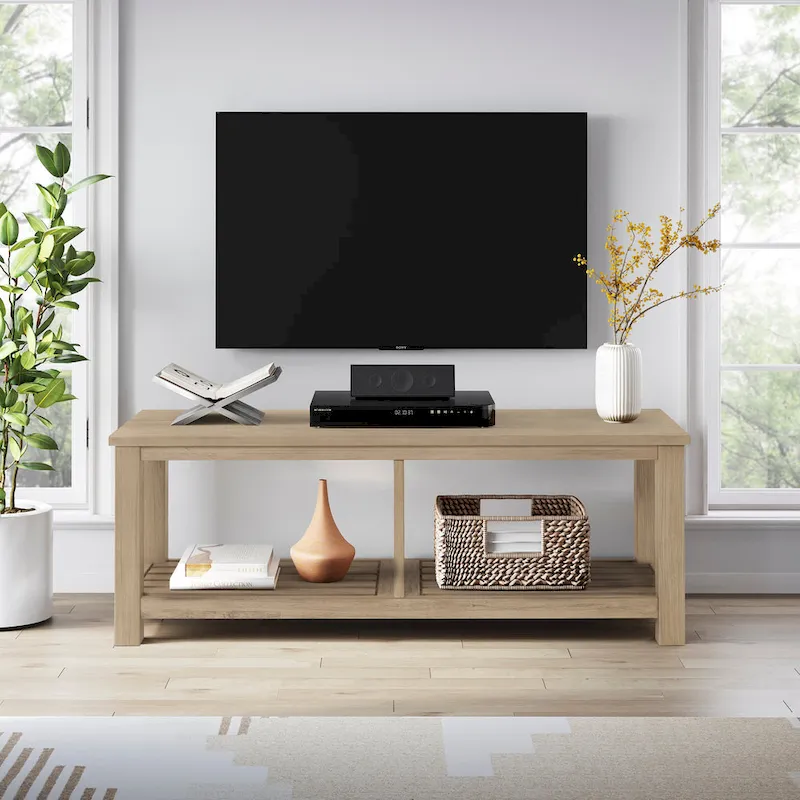 Brown / Drifted Sand / Alto Black Solid Acacia Wood TV Bench, Single