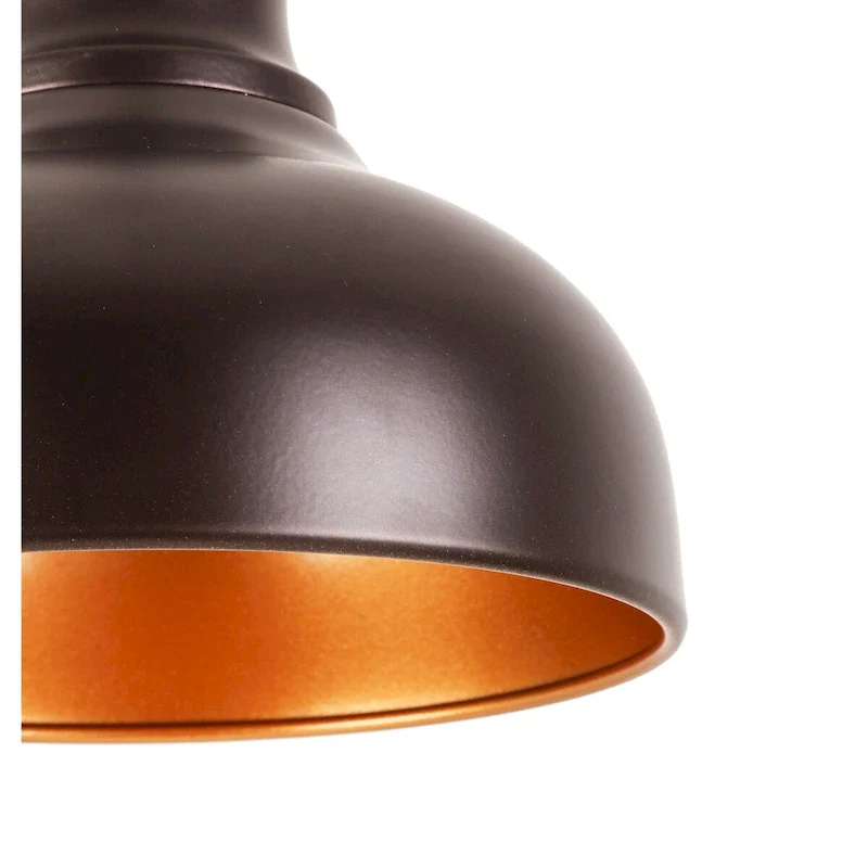 1-Light Black Hanging Pendant with Metal Dome Shaded