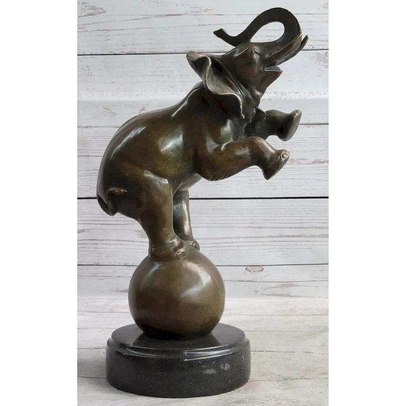 Bronze Sculpture Statue Figure Circus Elephant Balancing On Ball
