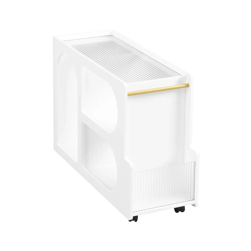 31.5  Modern Mobile End Table with 5mm Thick Fluted Tempered Glass, Lockable Wheels and Golden Round Rod