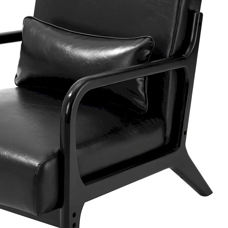 Glitzhome 30.75H Mid-Century Modern PU Leather Armchair Accent Chair with Pillow - 25.75W x 33.75D x 30.75H