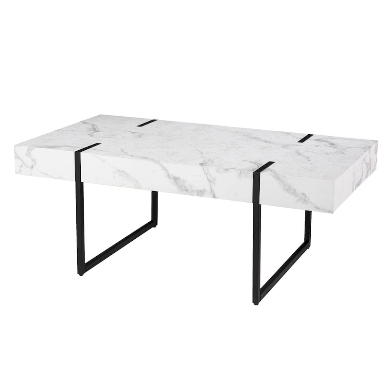 HomeRoots 43 White Faux Marble And Metal Rectangular Coffee Table - 43.25