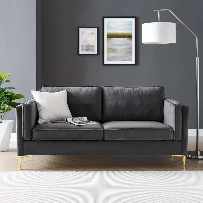 Mid-Century Velvet Sofa, 3-Seater – Midnight Blue / Charcoal / Beige / Cognac