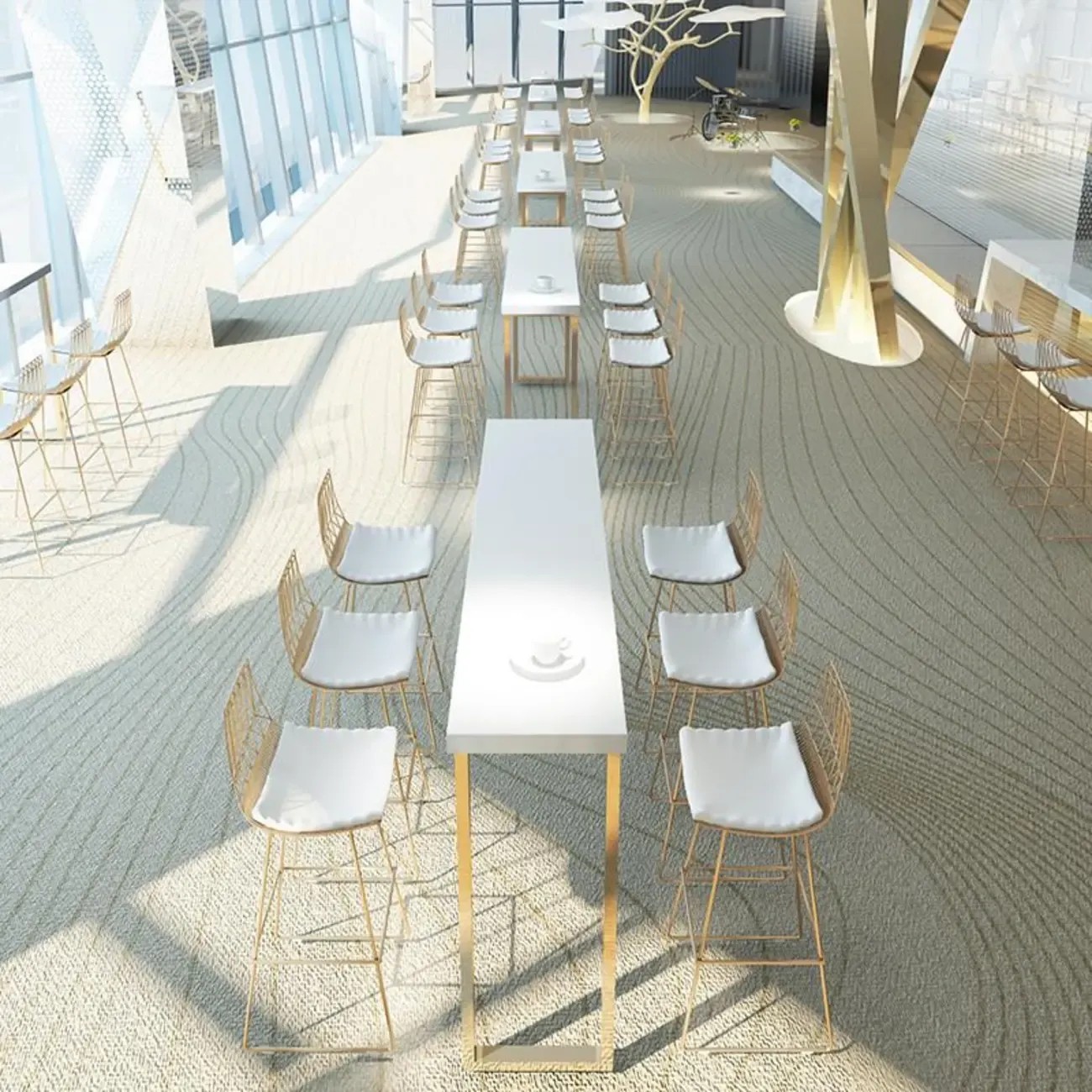 Lavish White Wood Gold Metal Sled Bar Tables