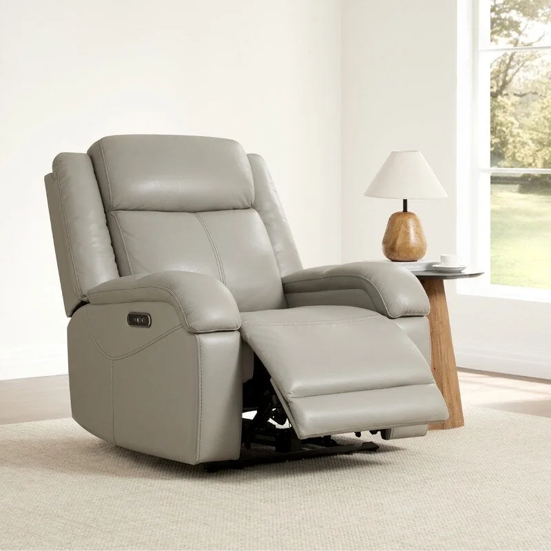 Brown Leather Power Recliner with Headrest - Single Seat