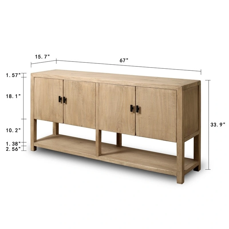 Approx.67 Inches Long Four Doors Sideboard with Shelf Weathered Natural