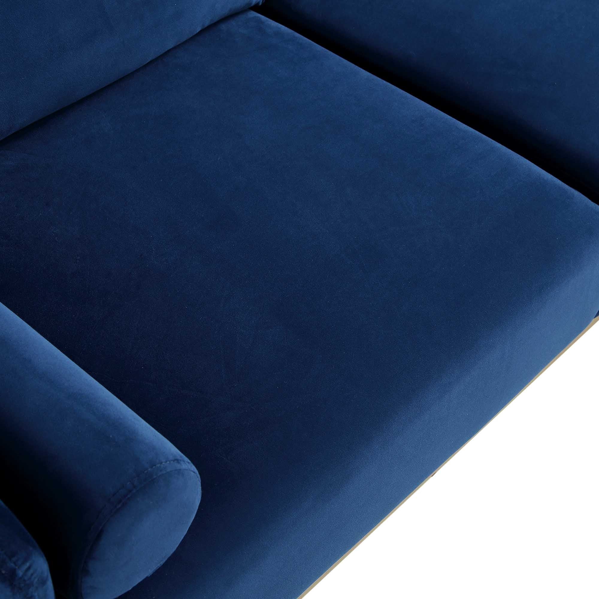 Navy Blue Velvet Sofa, Large 3-Seater Chaise Sofa Left Hand Facing