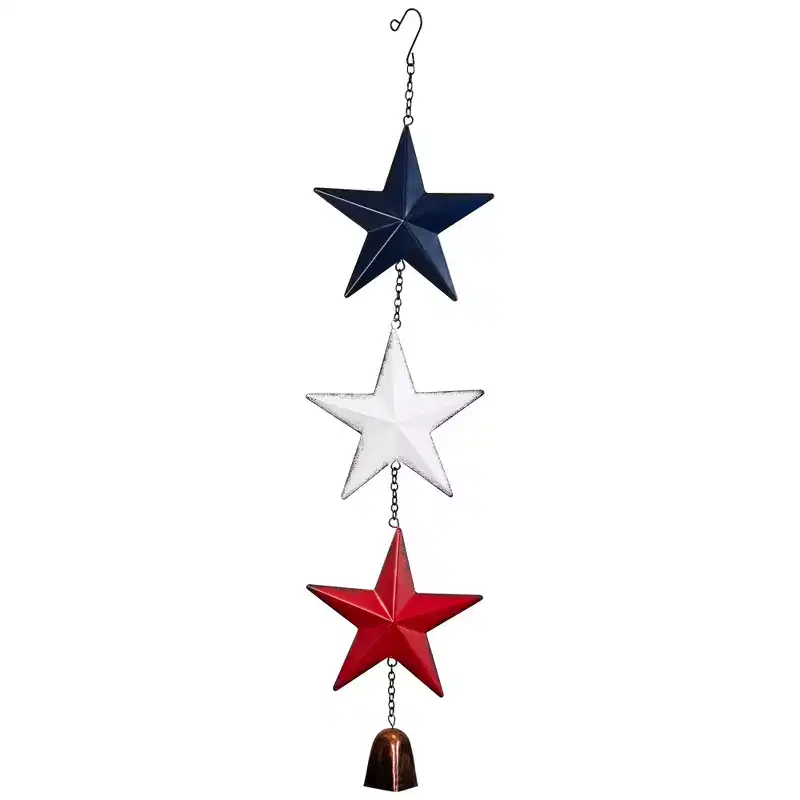 Northlight Metal Stars and Bell Hanging Patriotic Wind Chime Decoration - 26
