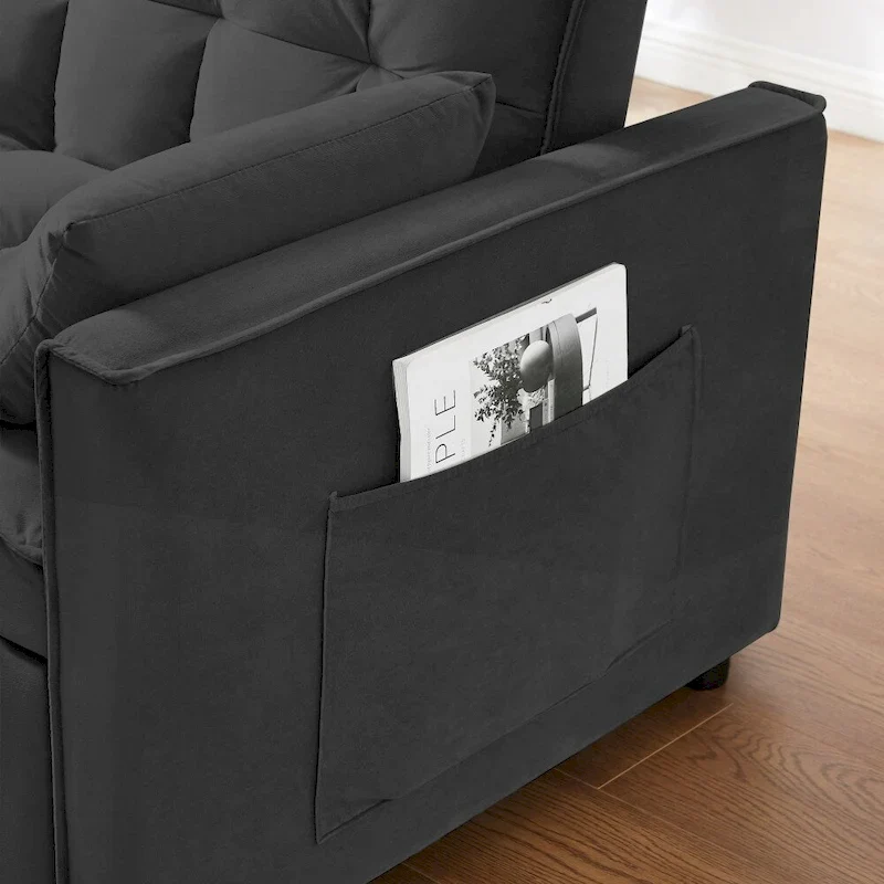 3 in 1 Convertible Velvet Sofa Couch w/Pullout Bed and Reclining Backres